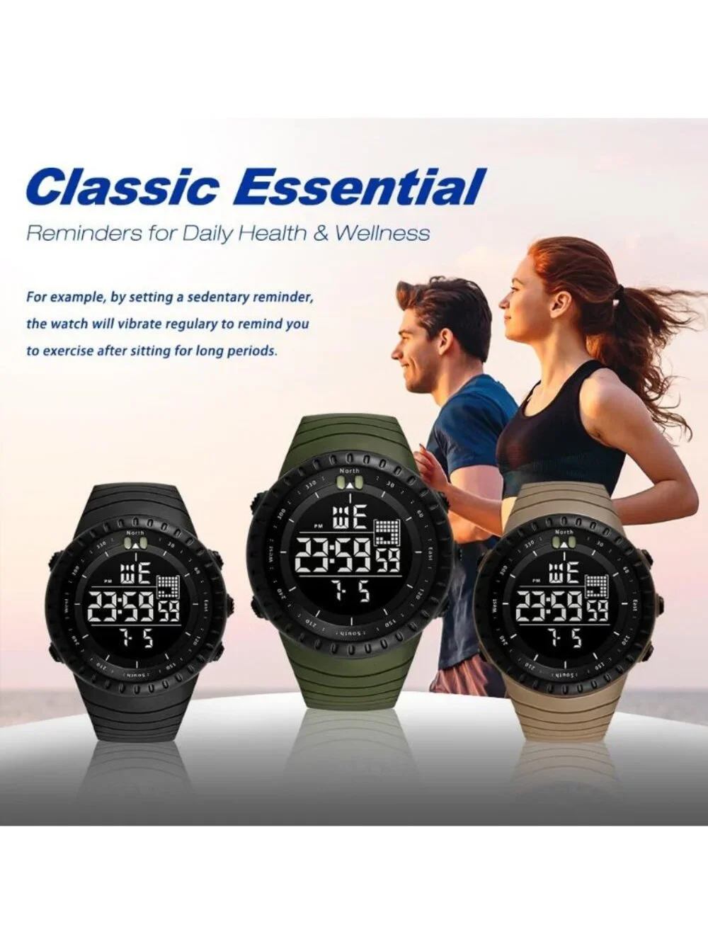 Men's Orange And White Analog Sports Outdoor Waterproof Military Digital Watch